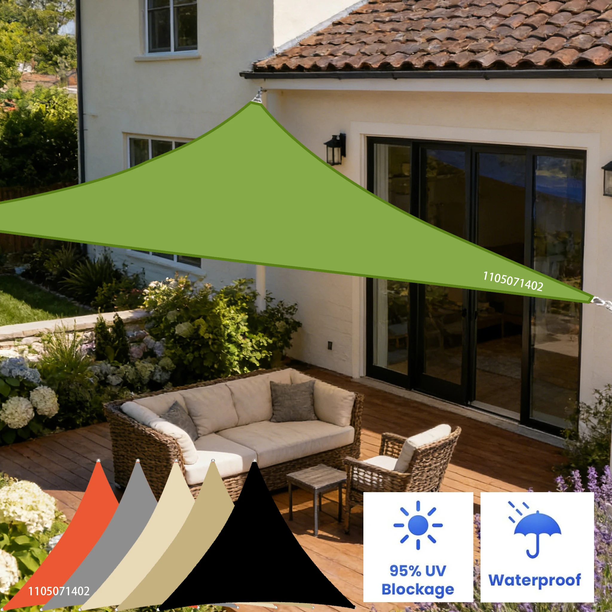 Green Waterproof Triangular Sunshade Sail Sunscreen Cloth Rainproof Awning for Balcony Courtyard Outdoor Shade Solution