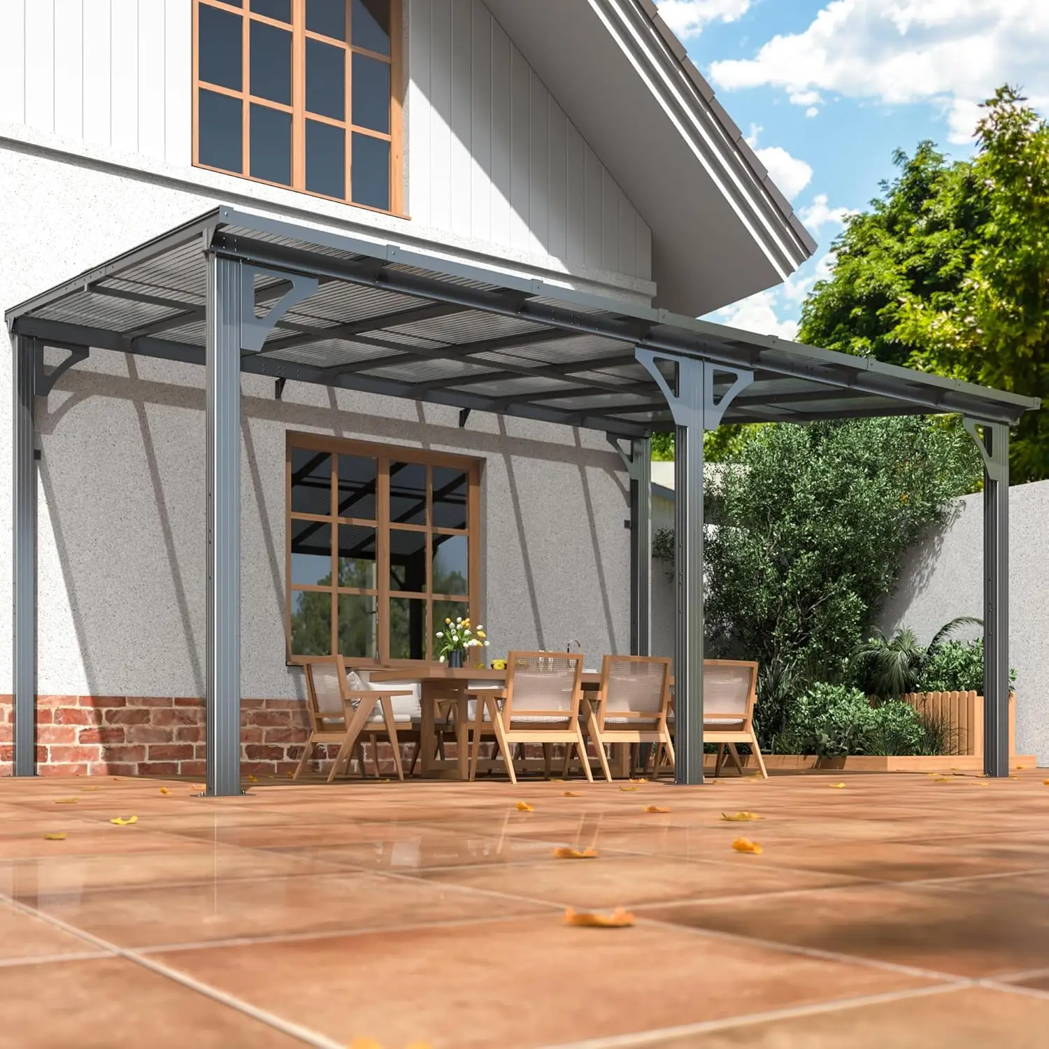 10×14 FT Gazebo for Patio, Gazebos on Clearance, Wall Mounted Gazebo & Pergola, Awnings for Patio, Backyard, Deck, Gray