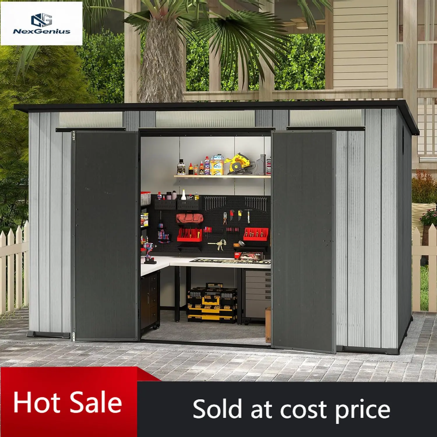 Domi 6x11FT Lean to Resin Shed, Plastic Outdoor Storage Shed with Carpet, Outside Storage Building for Garden Tools, Bike, Lawn